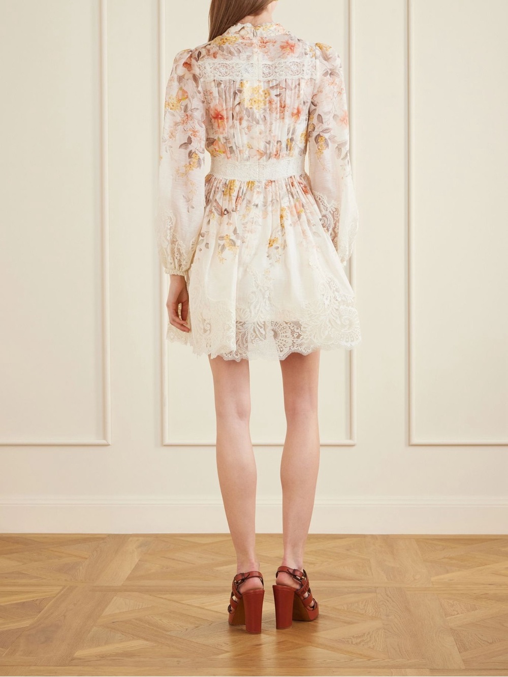 Zimmermann White Floral Lace Mini Dress with Pastel Accents - Picture 3 of 5